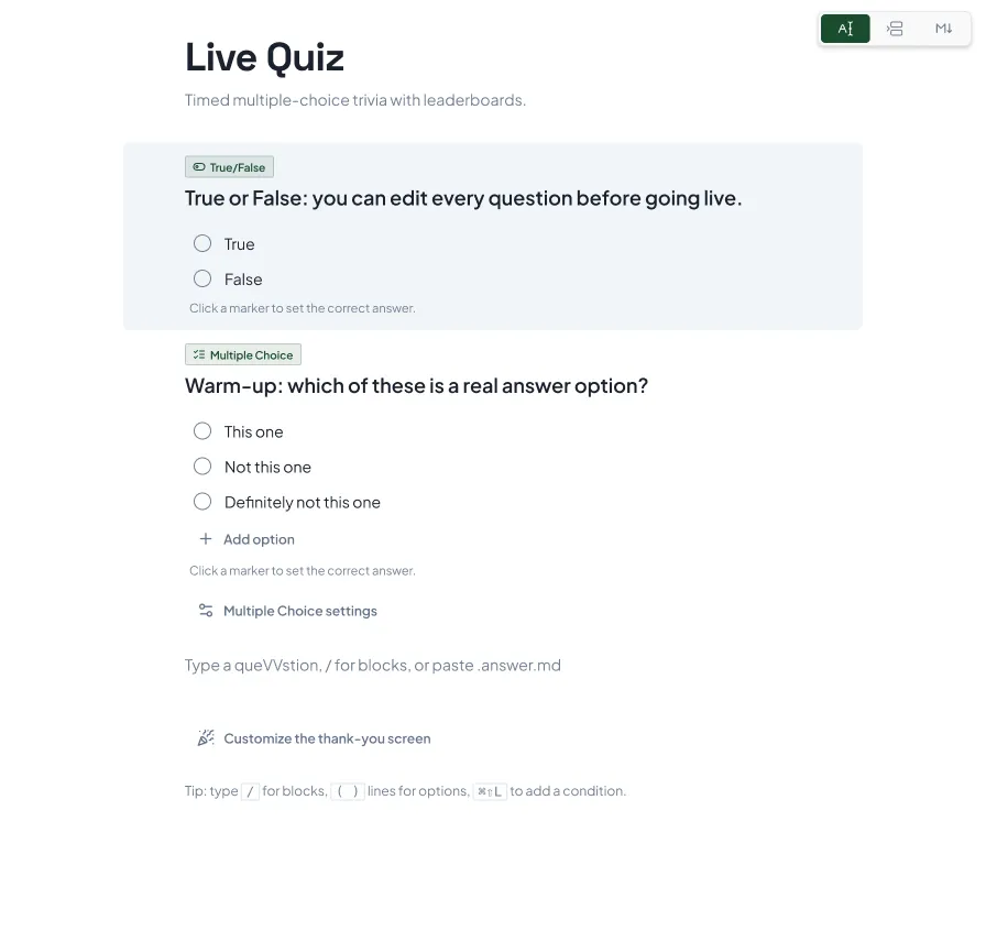 Answerama document editor