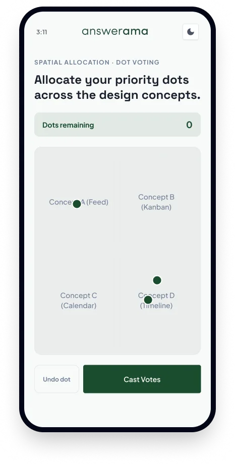 Answerama dot voting participant screen