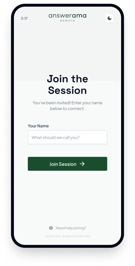 Answerama join screen