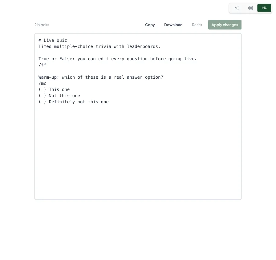 Answerama raw markdown editor