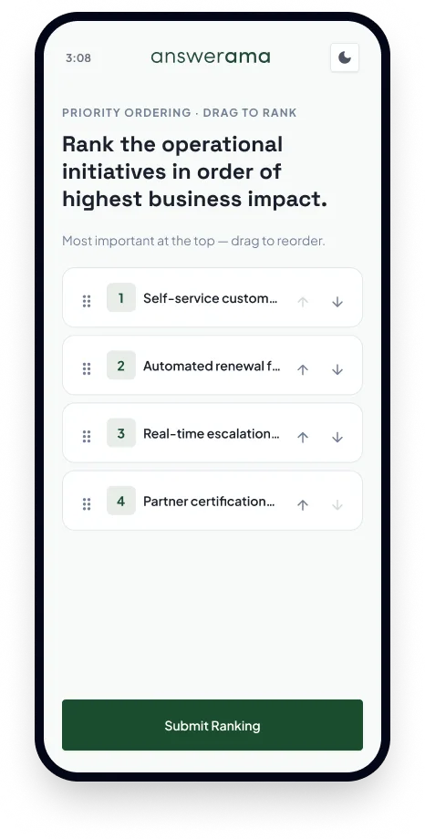 Answerama priority ordering screen